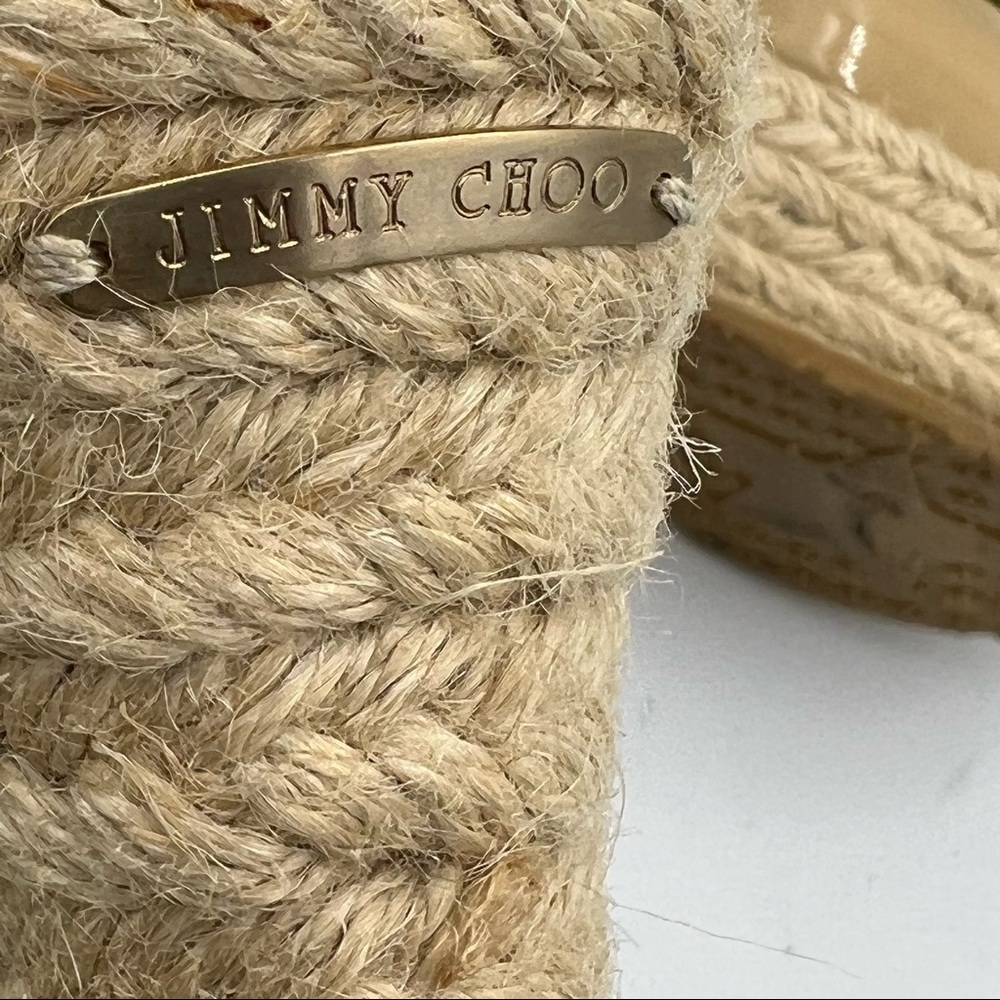 Jimmy Choo Lagoon Nude Patent Leather Wide Ankle Strap Espadrilles US5 - Picture 6 of 9